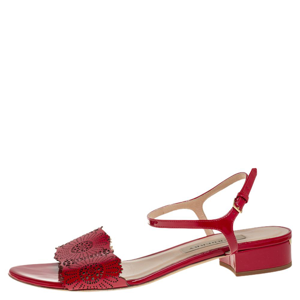 

Burberry Red Laser Cut Patent Leather Adenvale Ankle Strap Sandals Size