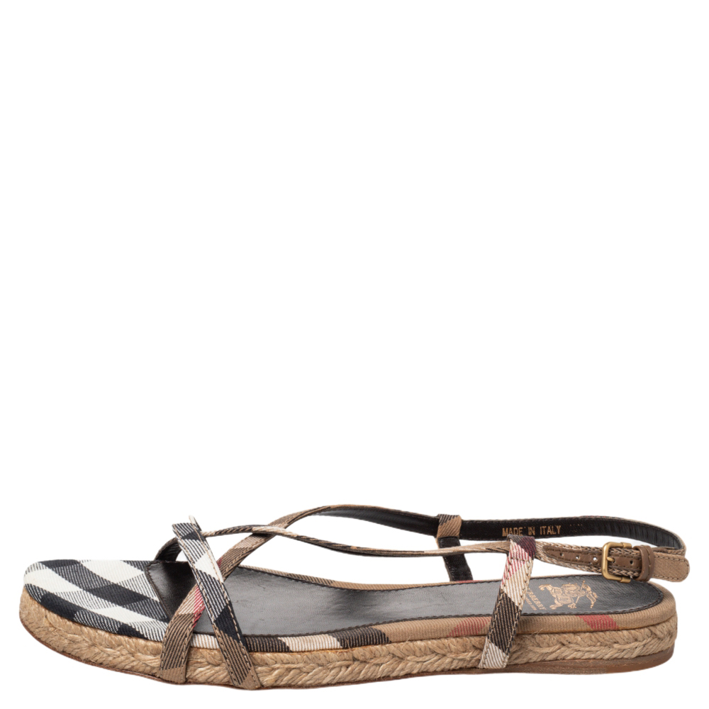 

Burberry Multicolor Check Canvas Espadrille Flat Slingback Sandals Size