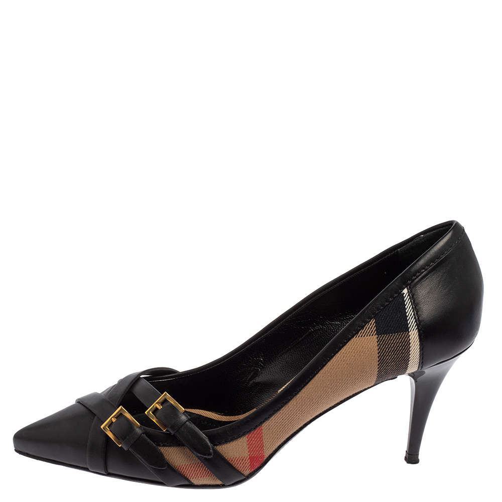 

Burberry Black/Beige Nova check Canvas And Leather Pumps Size