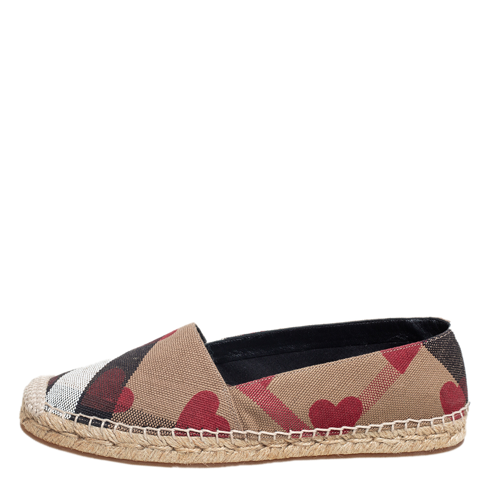 

Burberry Beige House Check Canvas Hodgeson Espadrille Flats Size