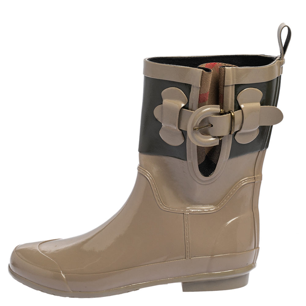 

Burberry Green/Beige Rubber Rain Ankle Boots Size