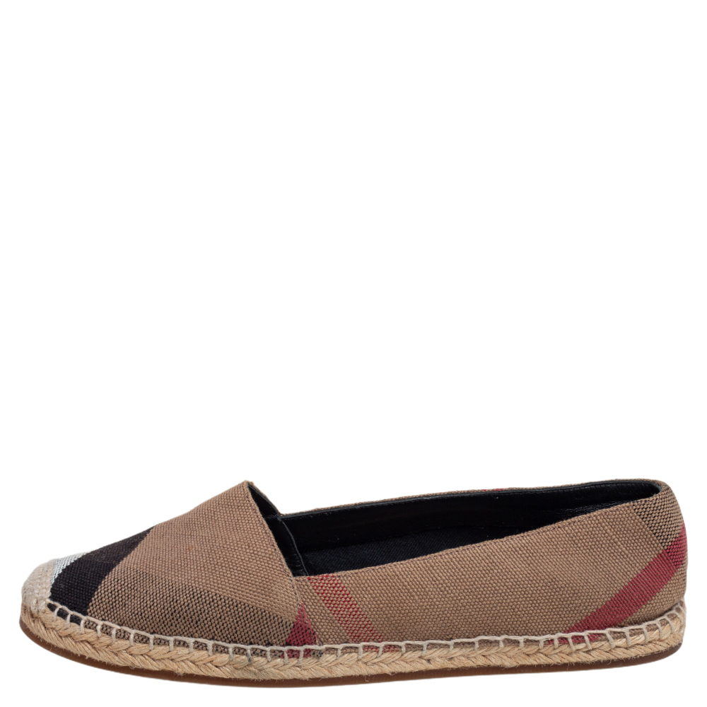 

Burberry Brown Check Canvas Espadrilles Flats Size, Beige