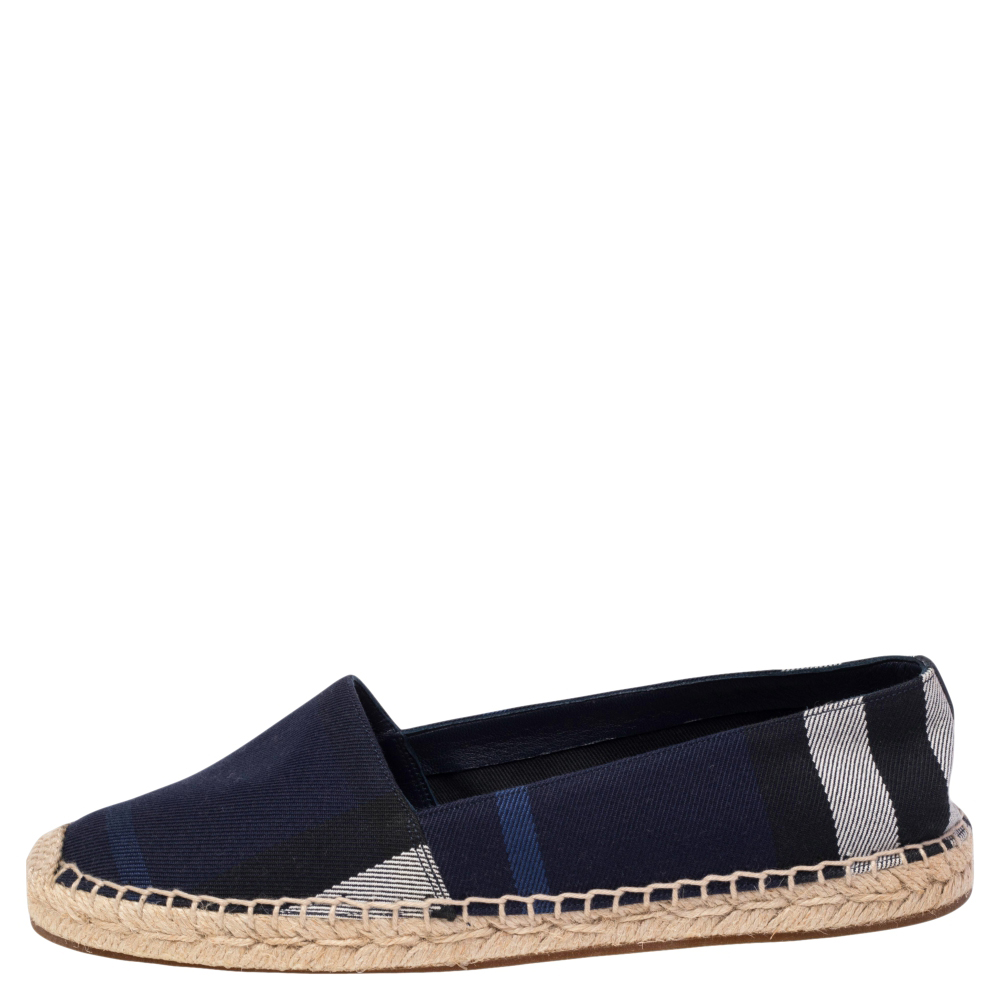 

Burberry Navy Blue House Check Canvas Espadrilles Flats Size