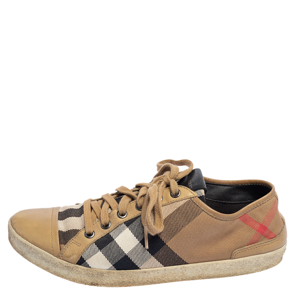 

Burberry Beige Nova Check Canvas and Leather Cap Toe Sneakers Size