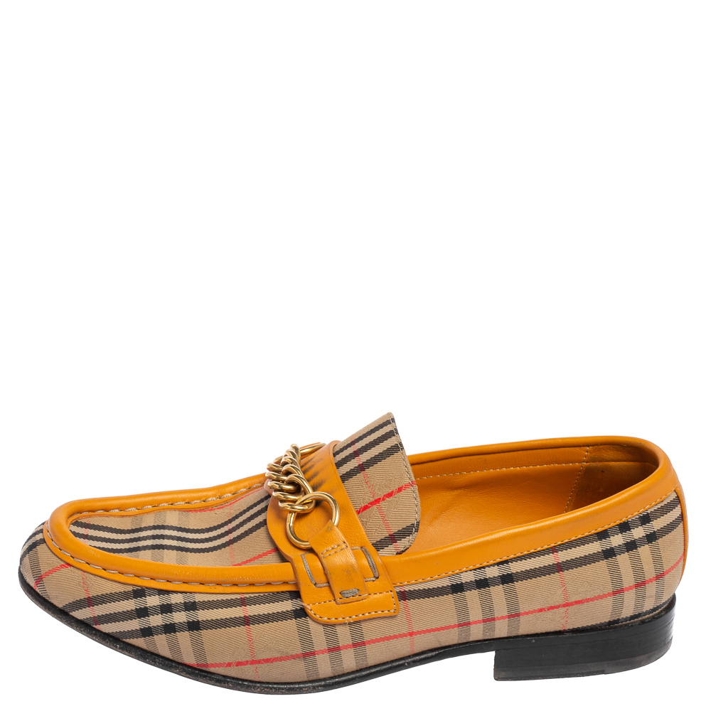 

Burberry Yellow Leather and Haymarket Check Canvas Moorley Runway Loafers Size