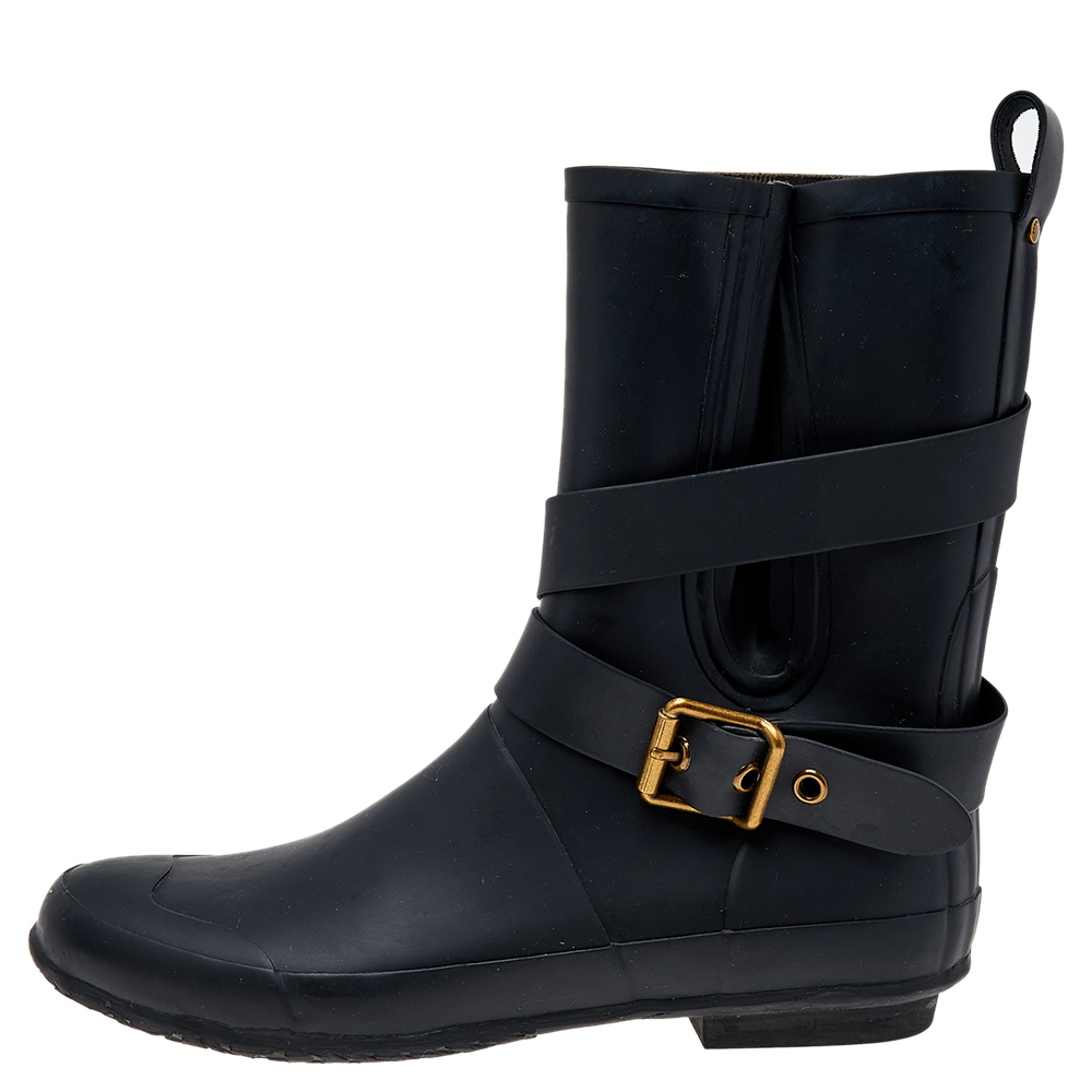 

Burberry Black Rubber Buckle Detail Rain Boots Size