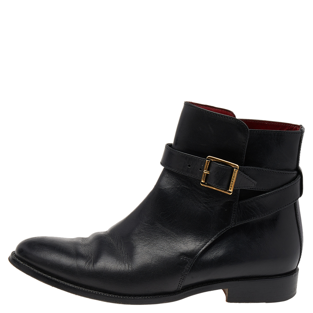 

Burberry Black Leather Buckle Ankle Boots Size