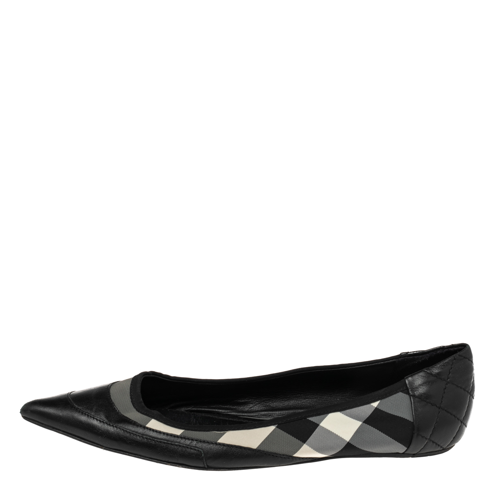 

Burberry Black Leather and Novacheck Fabric Pointed Toe Ballet Flats Size