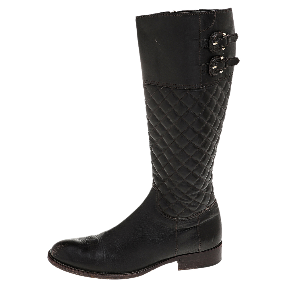 

Burberry Brown Quilted Leather Mid Calf Boots Size