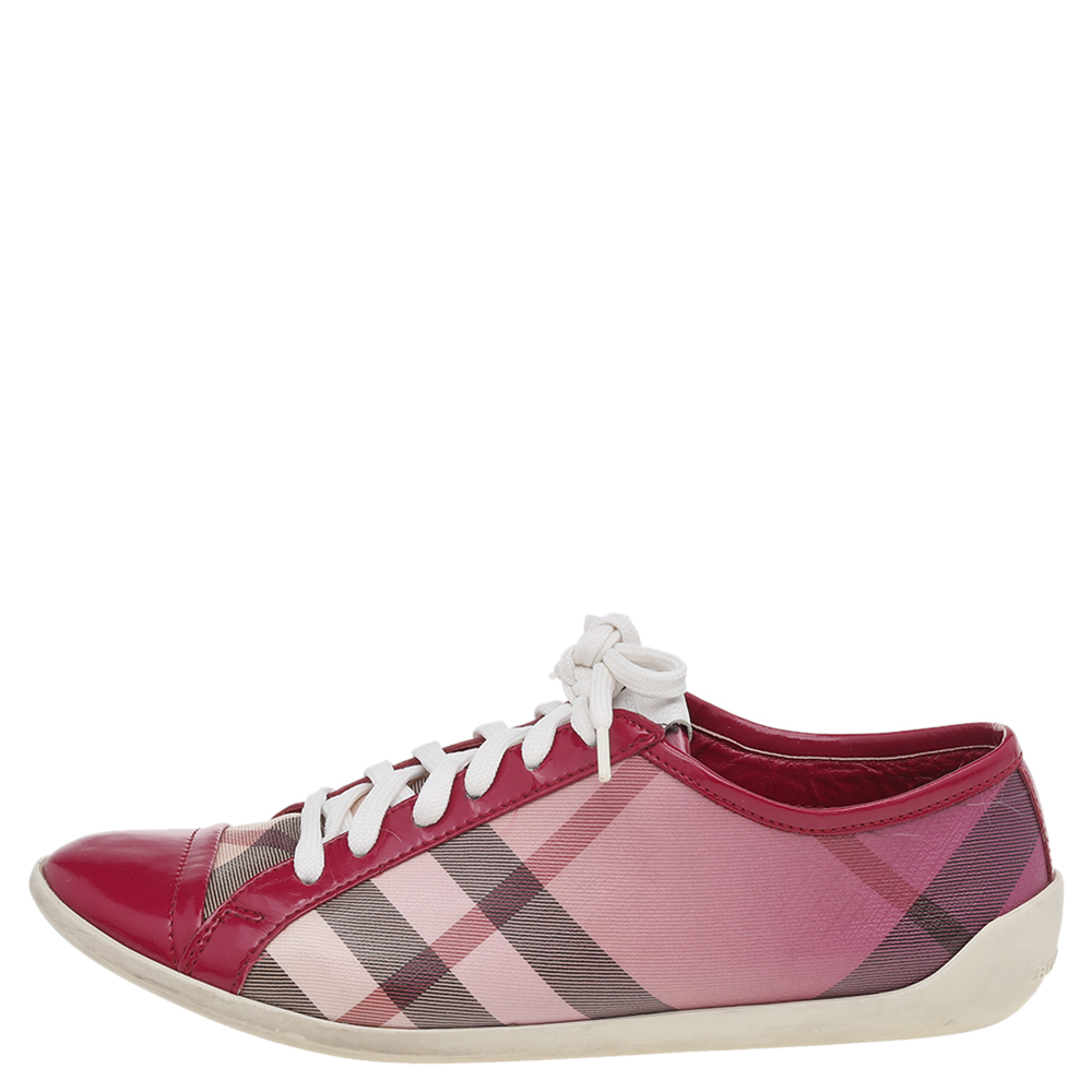 

Burberry Pink Nova Check PVC And Patent Leather Low Top Sneakers Size
