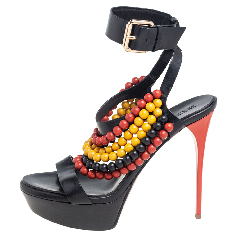 

Burberry Prorsum Black T Strap Beaded Platform Sandals Size