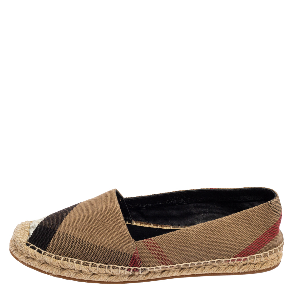 

Burberry Beige Hodgeson Check Canvas Slip On Espadrilles Size