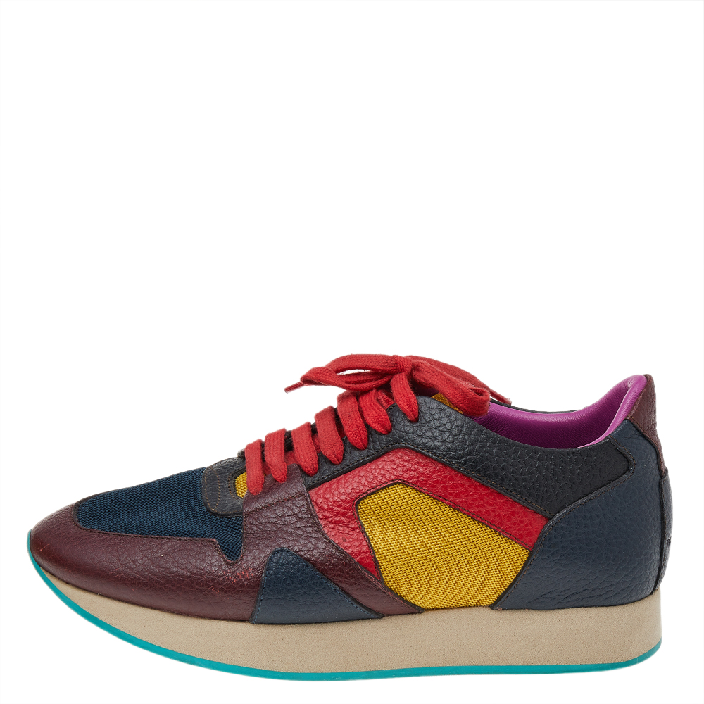 

Burberry Prorsum Multi Colorblock Leather And Mesh The Field Lace Up Sneakers Size, Multicolor