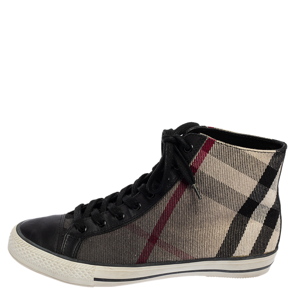 

Burberry Ombre Black Check Canvas High Top Sneakers Size