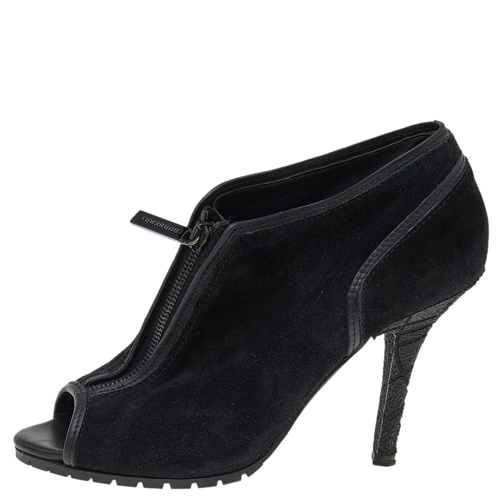 

Burberry Black Suede Peep Toe Ankle Booties Size