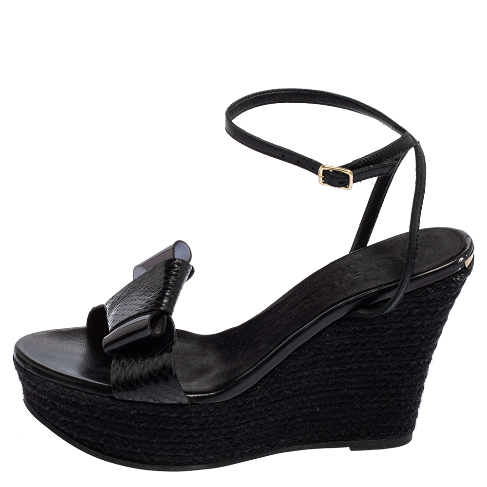 

Burberry Black Python and Leather Espadrille Wedge Sandals Size