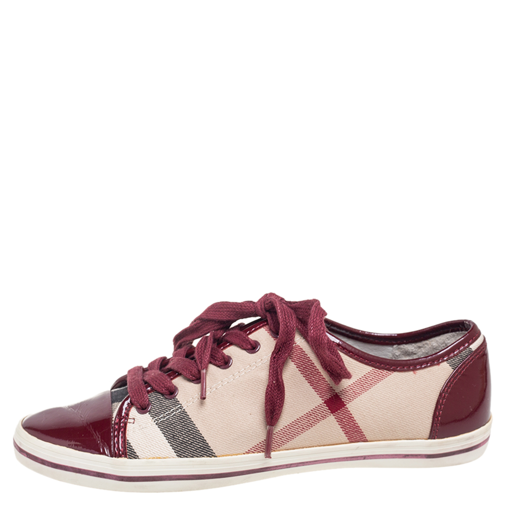 

Burberry Pink Nova Check Canvas And Patent Leather Low Top Sneakers Size, Burgundy