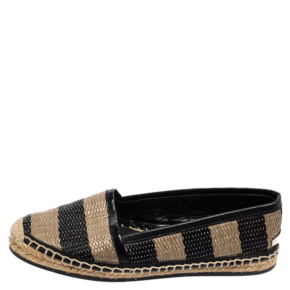 

Burberry Black/Beige Striped Raffia Hodgeson Espadrilles Flats Size