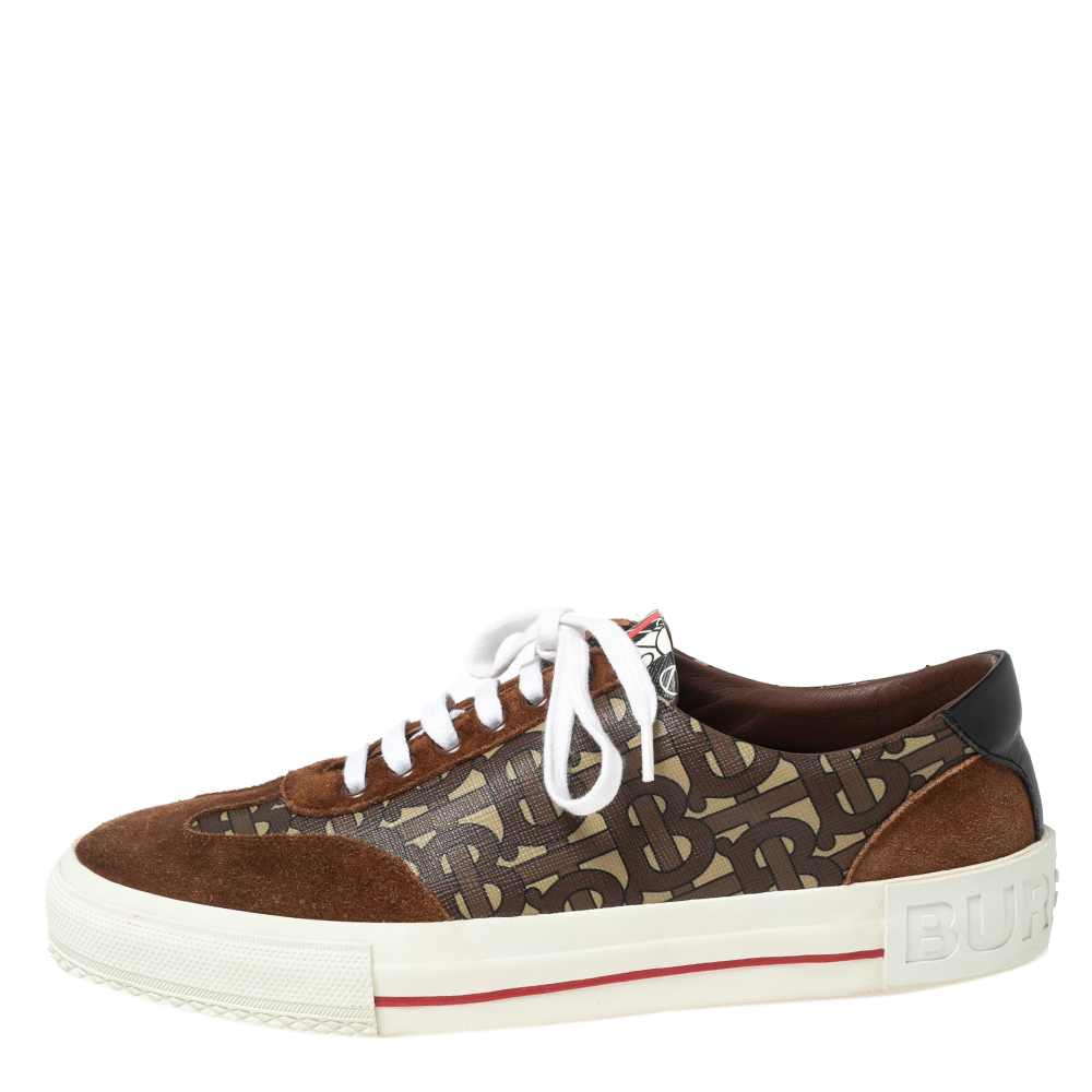 

Burberry Brown Suede and Nelson Monogram Canvas Low-Top Sneakers Size