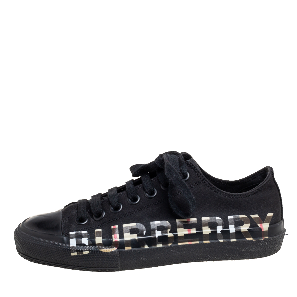 

Burberry Black Canvas and Leather Larkhall Logo Low-Top Sneakers Size