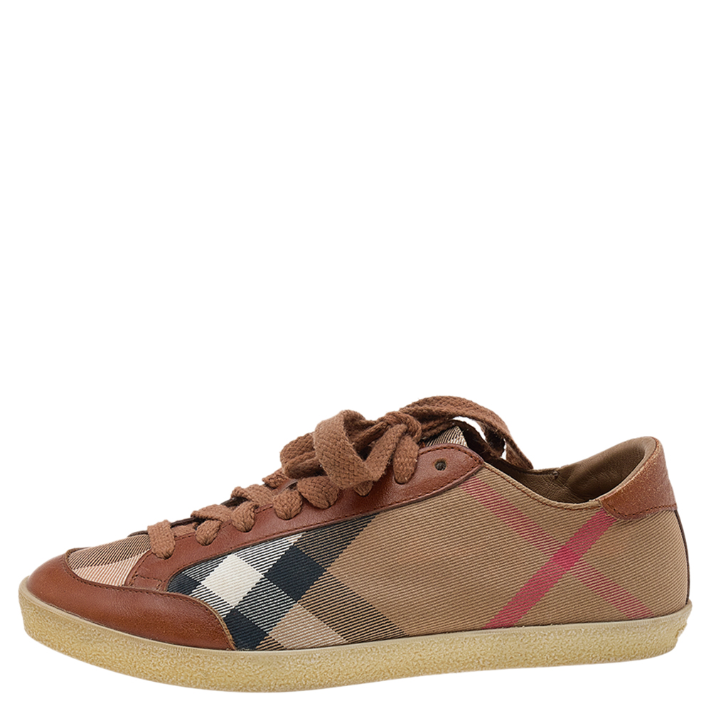 

Burberry Beige/Brown House Check Canvas and Leather Low Top Sneakers Size