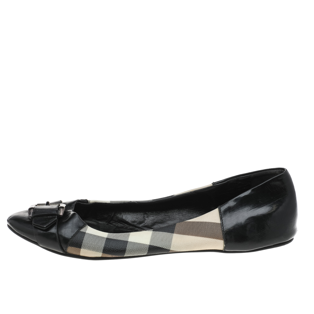 

Burberry Multicolor Nova Check PVC And Patent Leather Buckle Ballet Flats Size