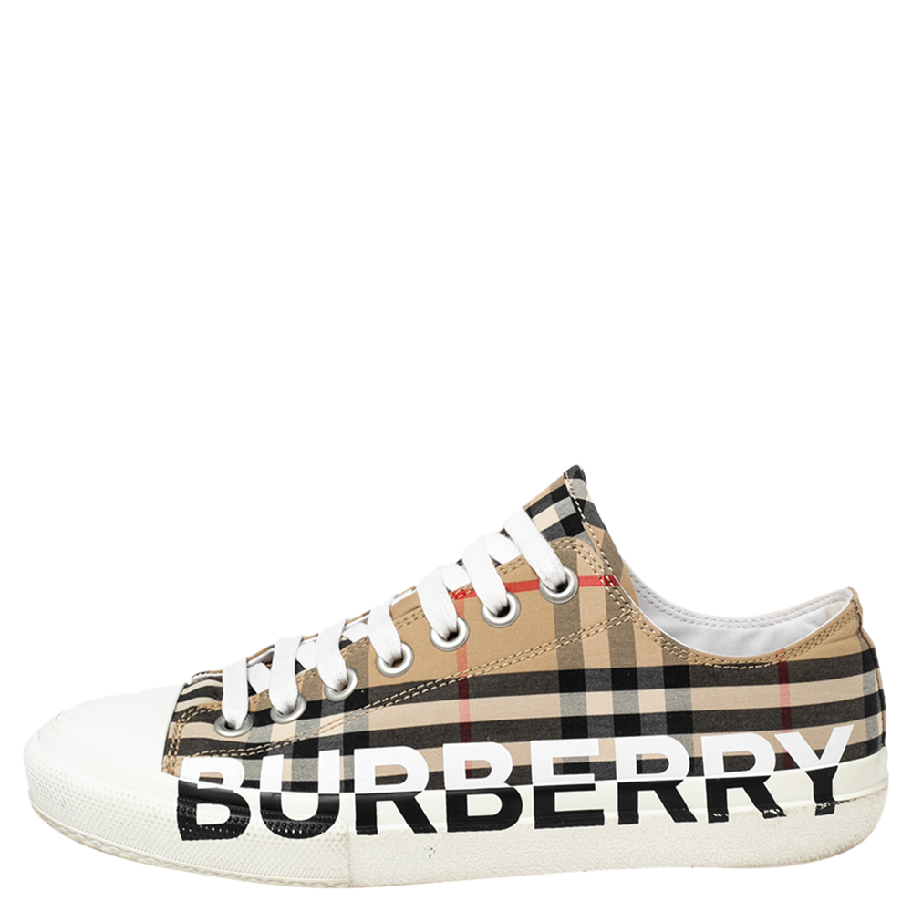 

Burberry Tri-Color Vintage Check Logo Canvas and Leather Cap-Toe Sneakers Size, White