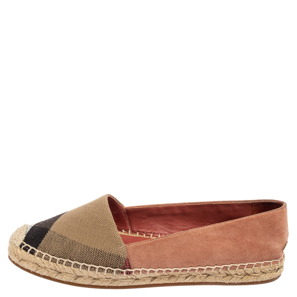 

Burberry Tri-Color House Check Canvas and Suede Flat Espadrilles Size, Beige