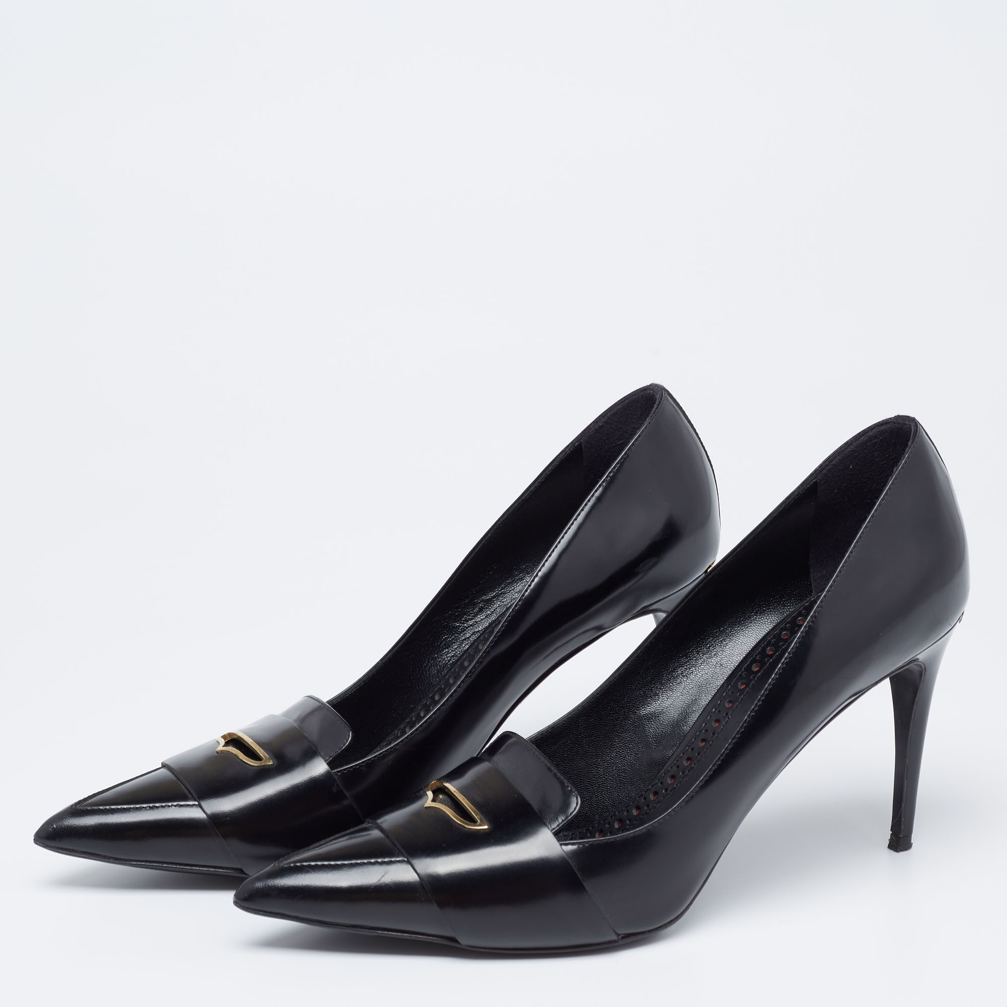

Burberry Black Leather Pointed Toe Loafer Pumps Size