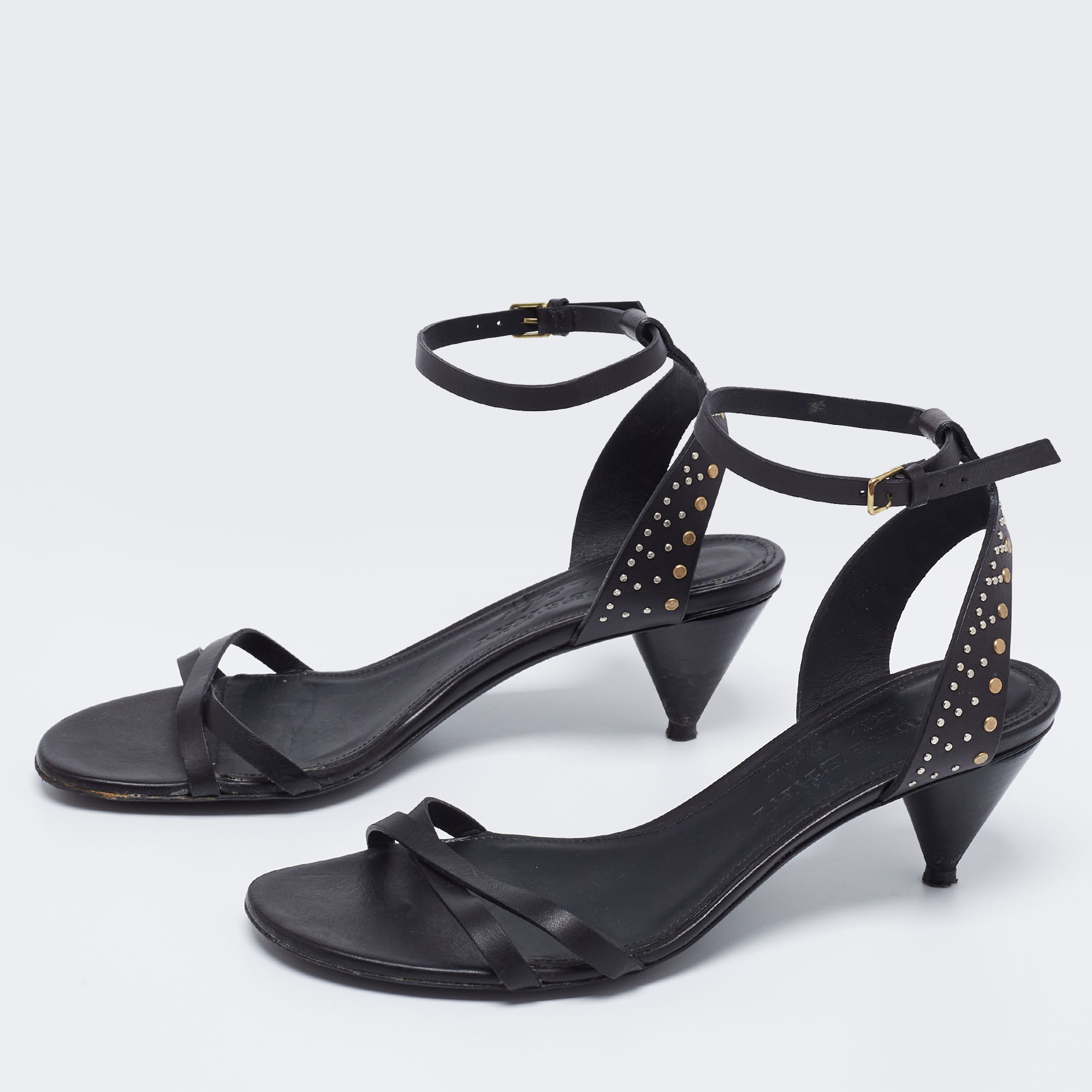 

Burberry Black Leather Embellished Crisscross Ankle Strap Sandals Size