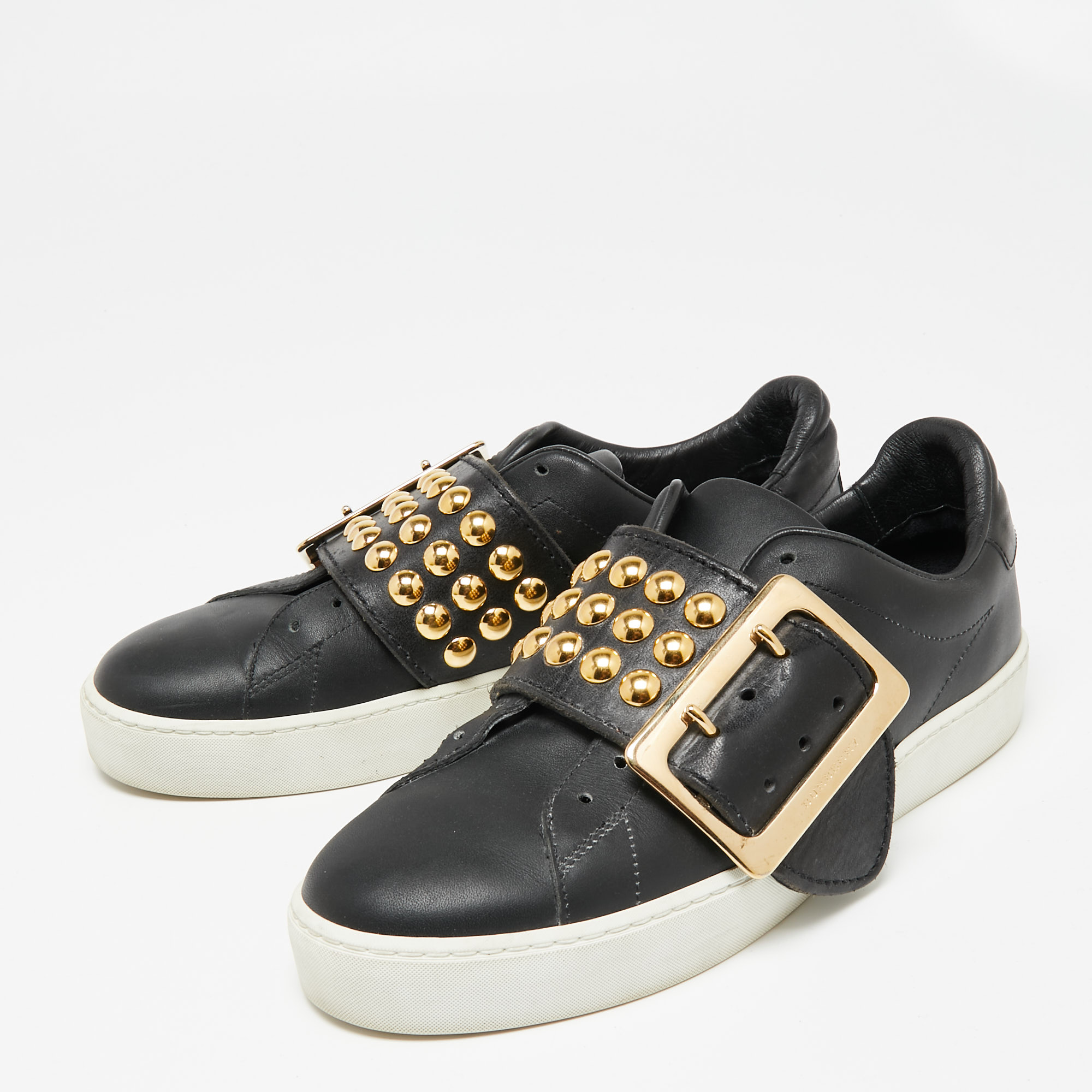 

Burberry Black Leather Studded Slip On Sneakers Size
