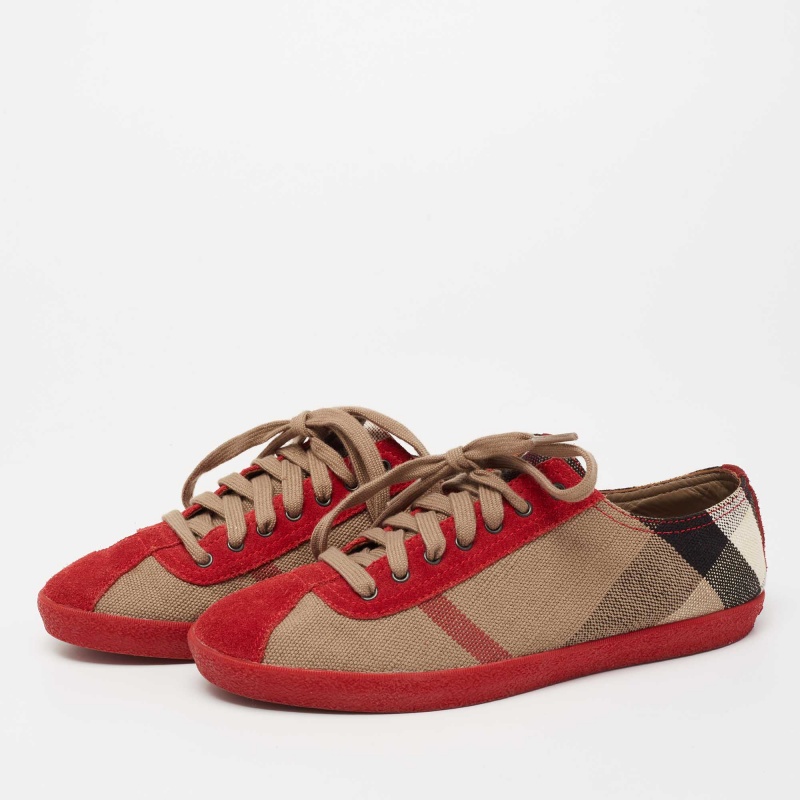 

Burberry Red/Beige Suede And Novacheck Canvas Low Top Sneakers Size