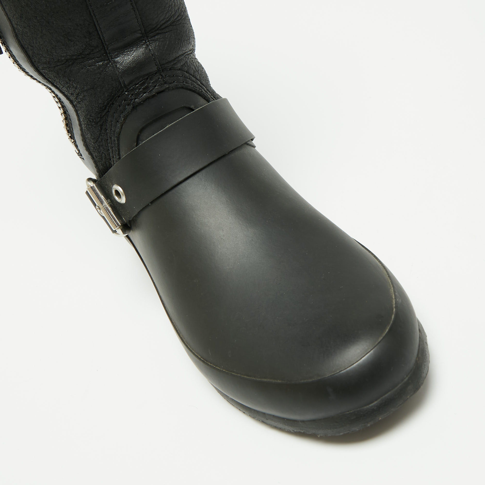 Burberry Black Claredon Rubber and Shearling Midcalf Boots Size 36 