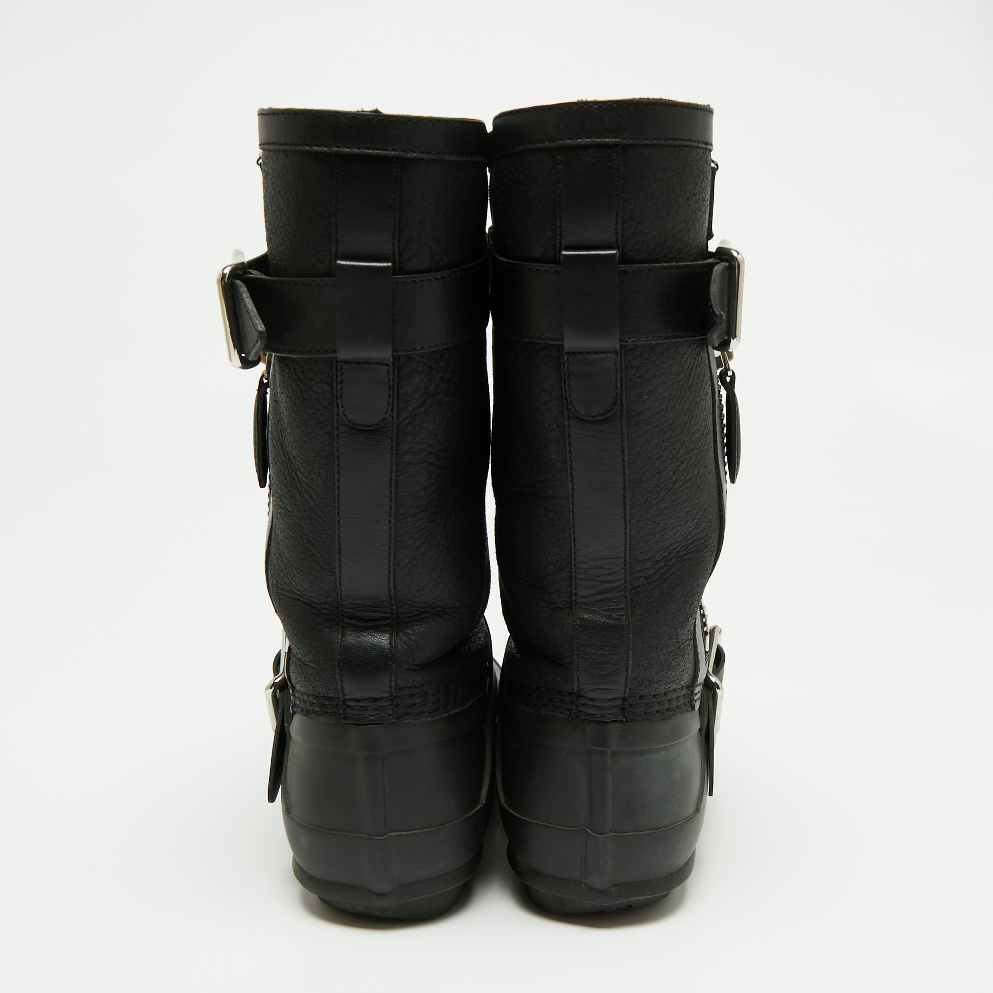 Burberry Black Claredon Rubber and Shearling Midcalf Boots Size 36 