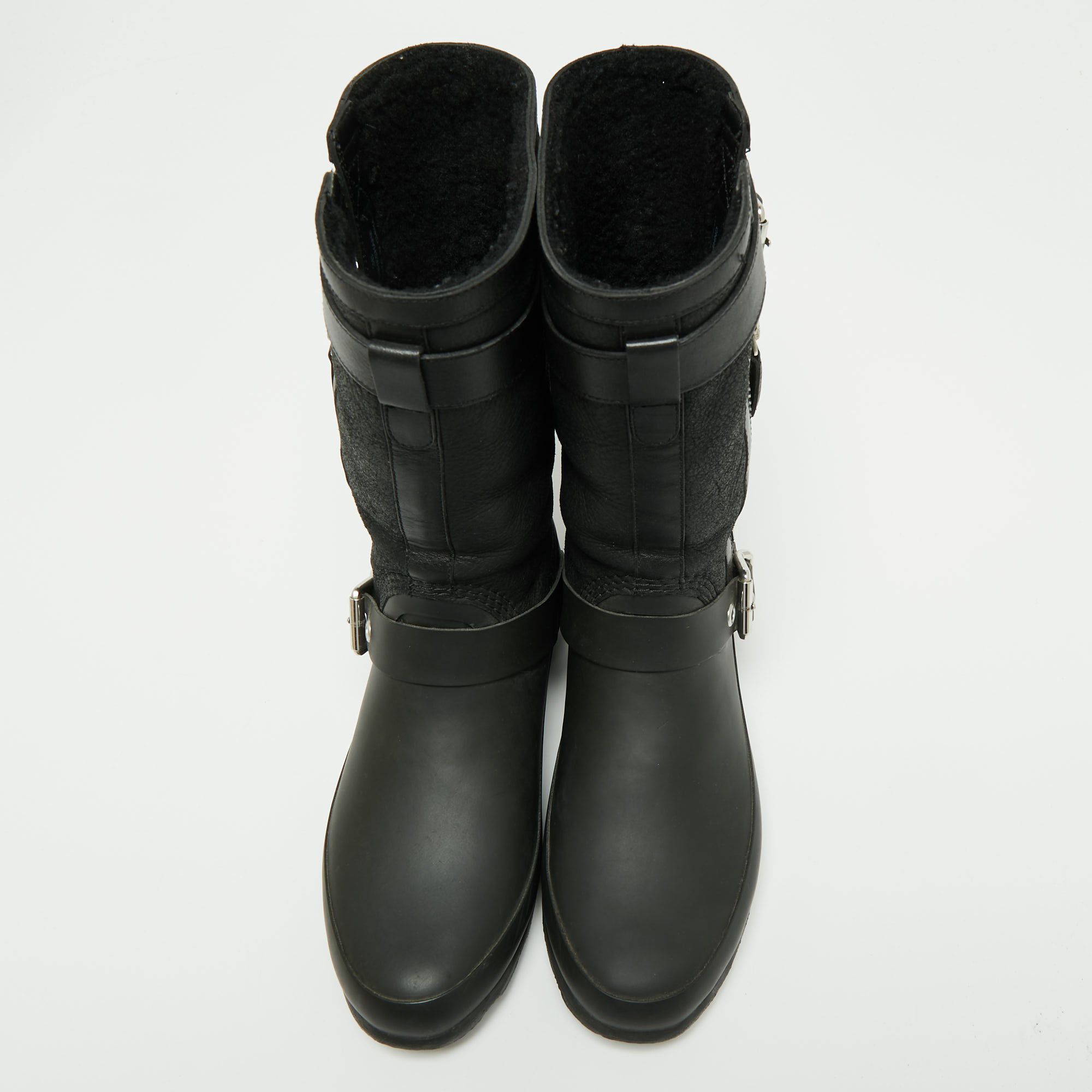 Burberry Black Claredon Rubber and Shearling Midcalf Boots Size 36 