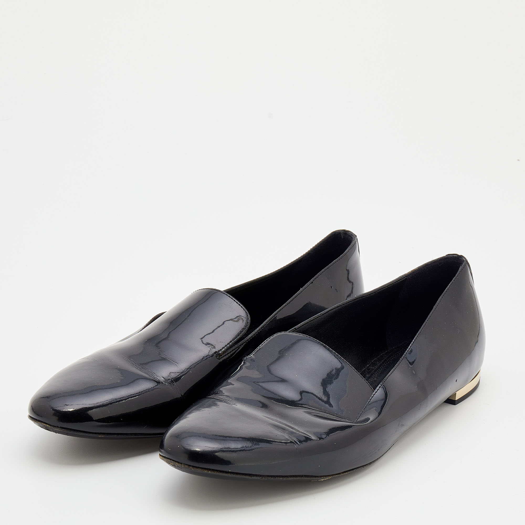 

Burberry Black Patent Leather Slip on Loafers Size