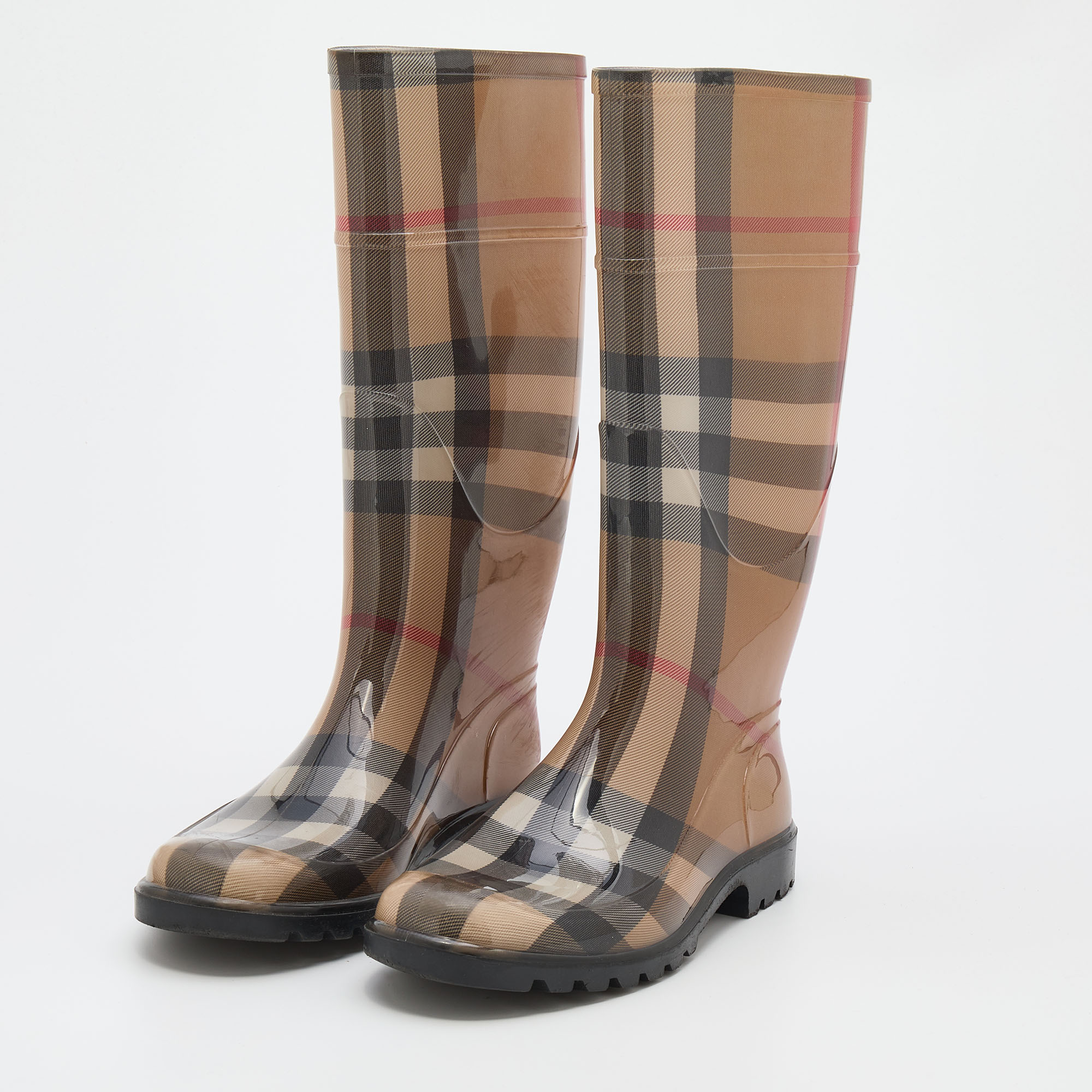 

Burberry Beige Nova Check Rubber Rain Boots Size