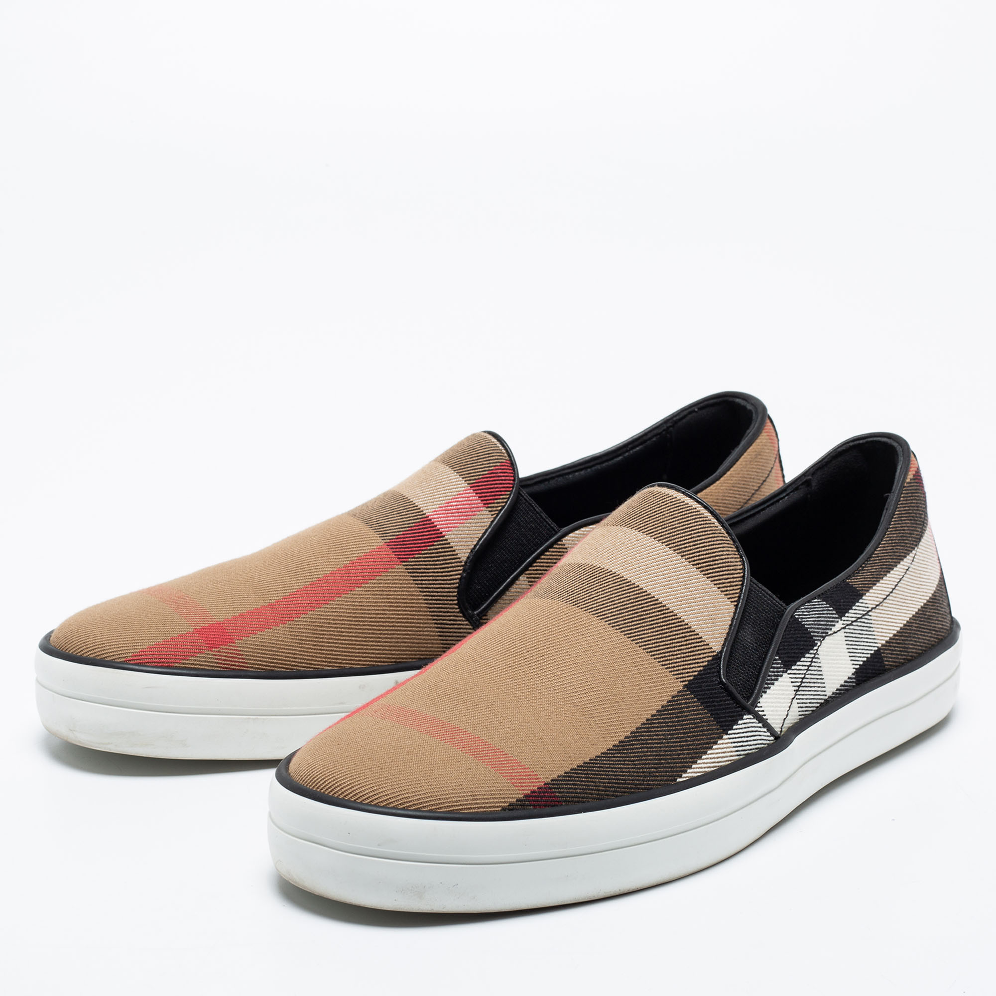 

Burberry Multicolor Canvas And Leather Gauden Slip On Sneakers Size, Beige