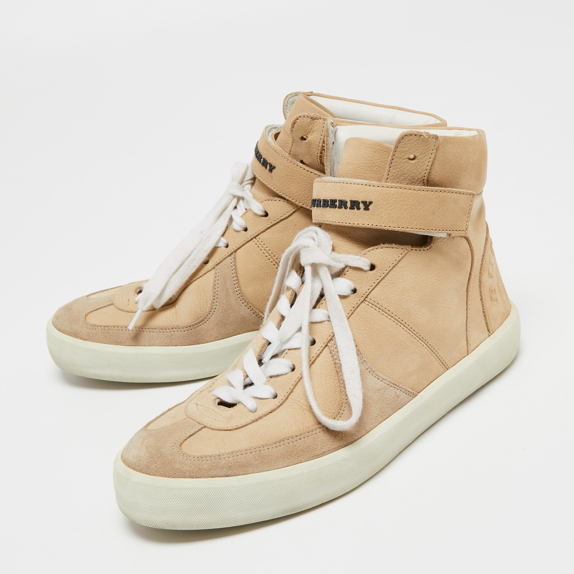 

Burberry Beige Nubuck And Suede High Top Sneakers Size