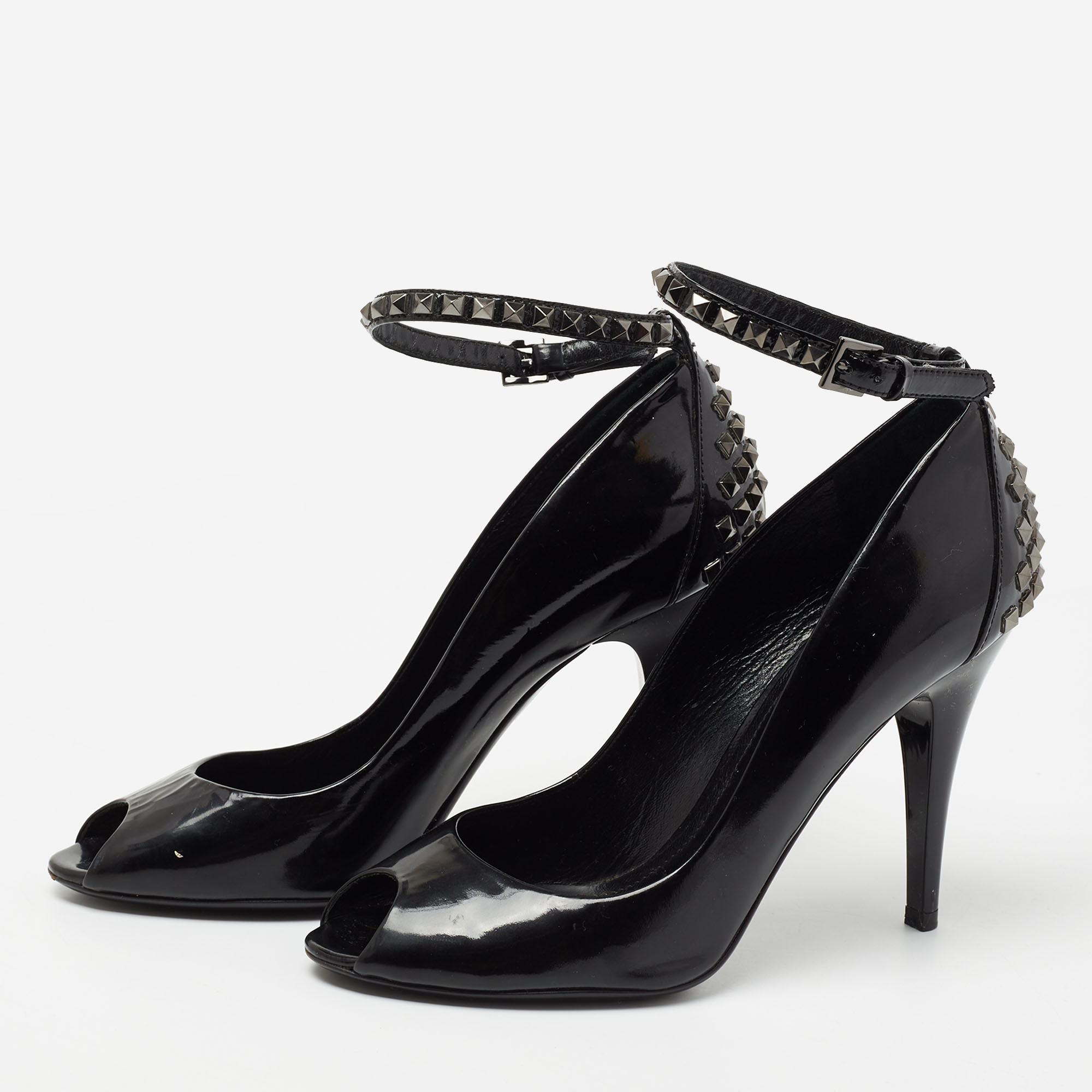 

Burberry Black Patent Studded Ankle Strap Pumps Size