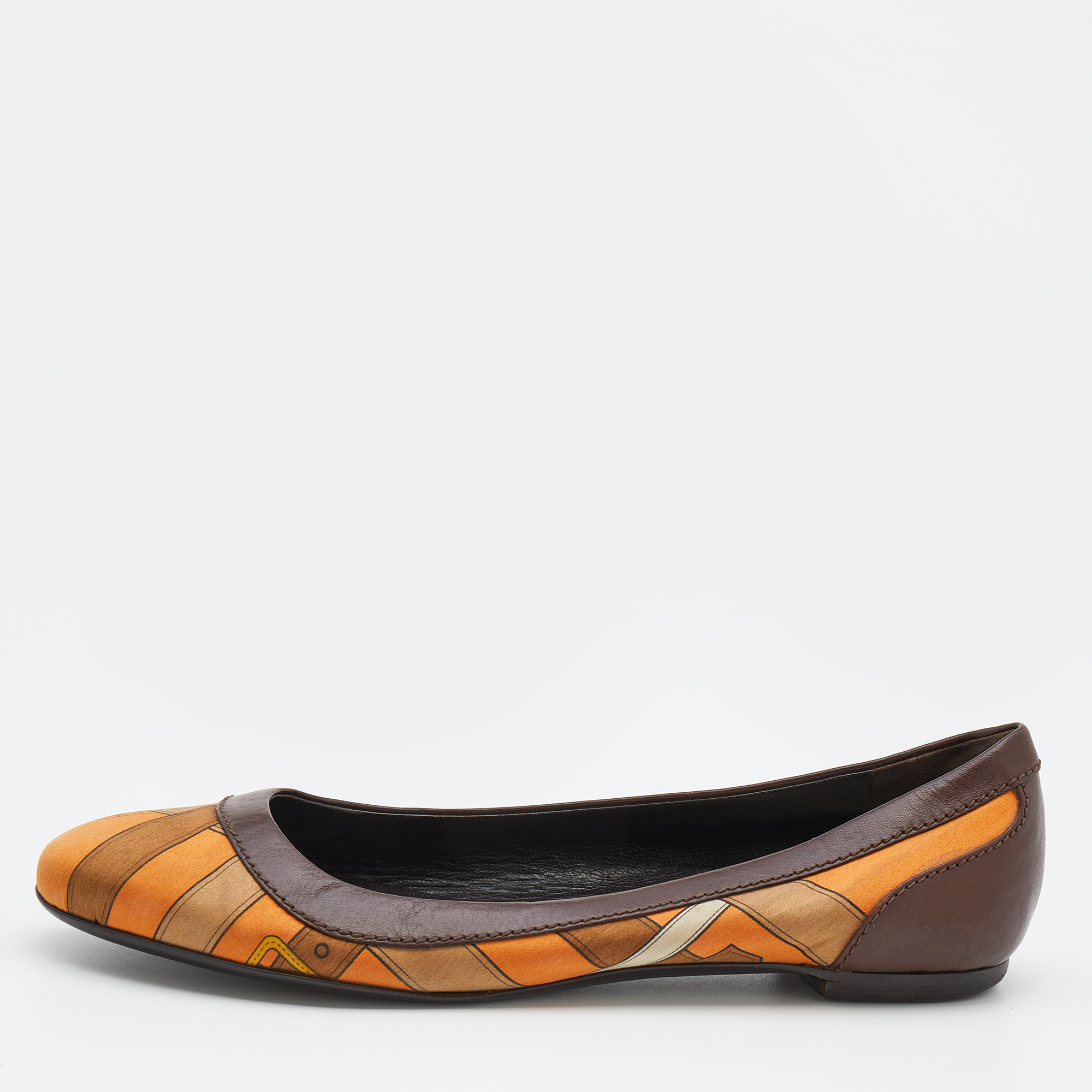 

Burberry Brown/Orange Leather And Satin Ballet Flats Size