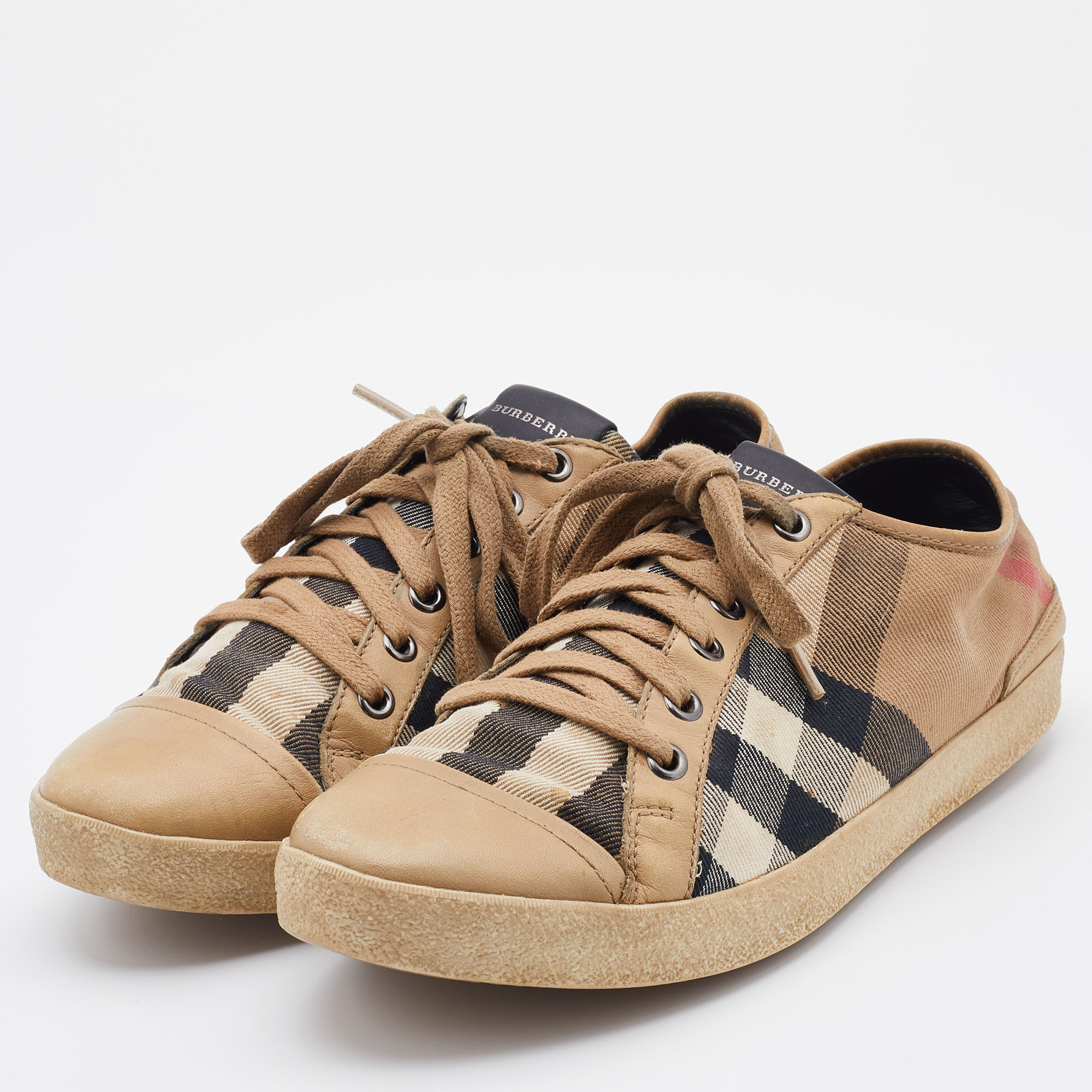 

Burberry Beige/Brown Nova Check Canvas and Leather Low Top Sneakers Size