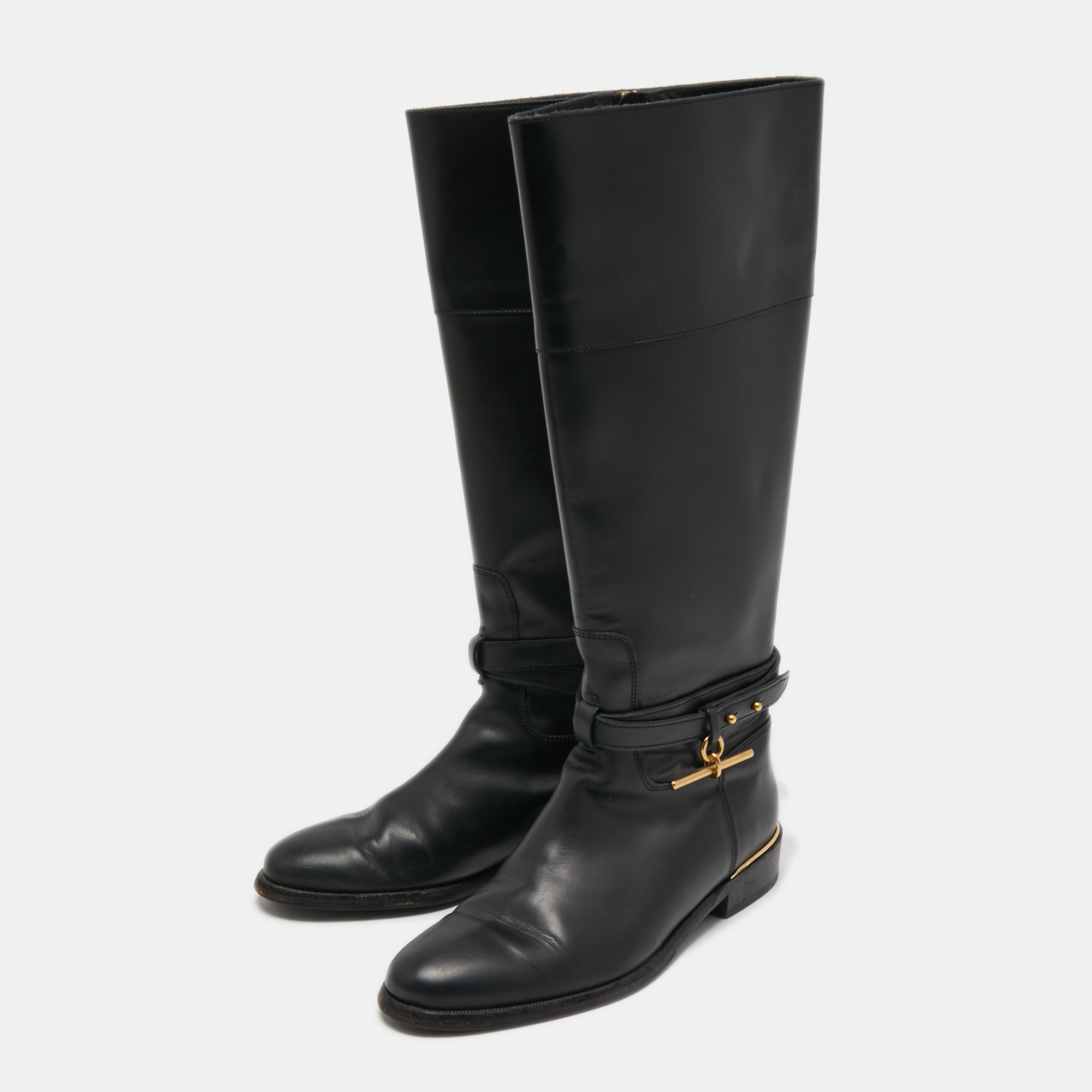 

Burberry Black Leather Heritage Midcalf Boots Size