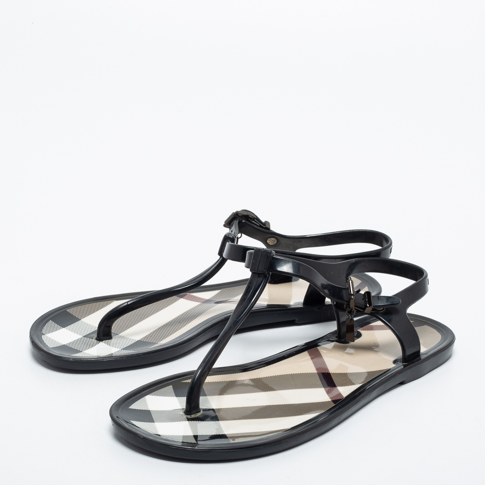 

Burberry Black House Check Rubber Flat Sandals Size