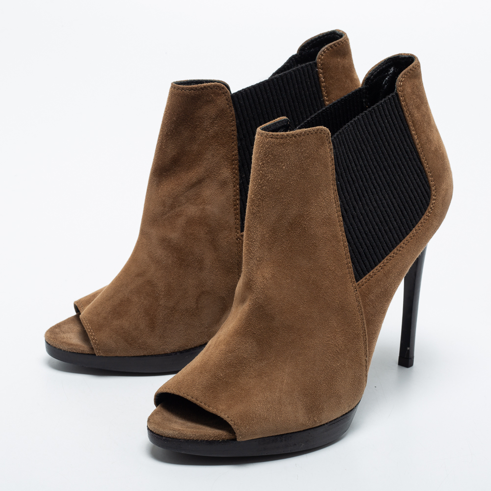 

Burberry Brown Suede Peep Toe Ankle Booties Size