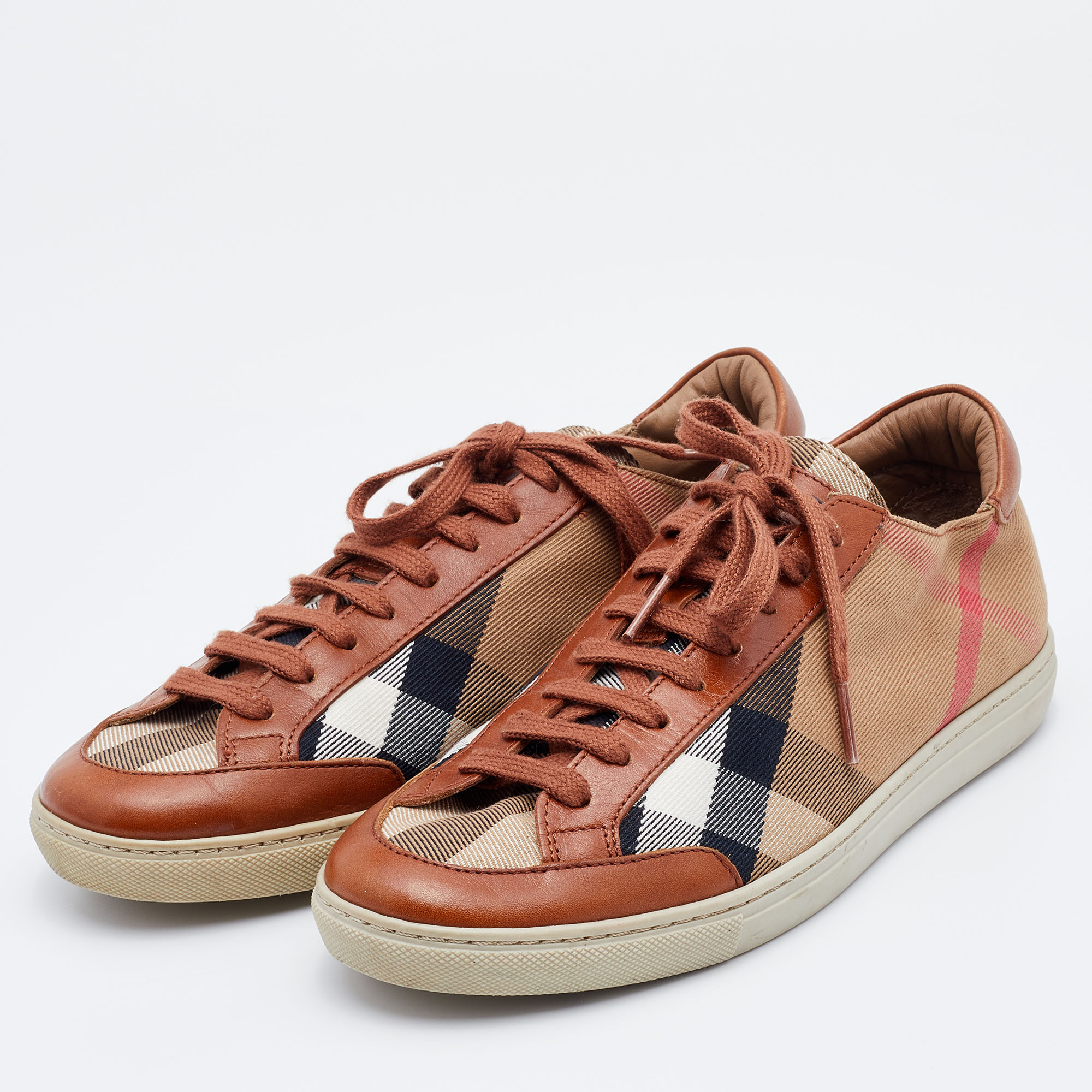 

Burberry Multicolor Leather and Nova Check Canvas Low Top Sneakers Size