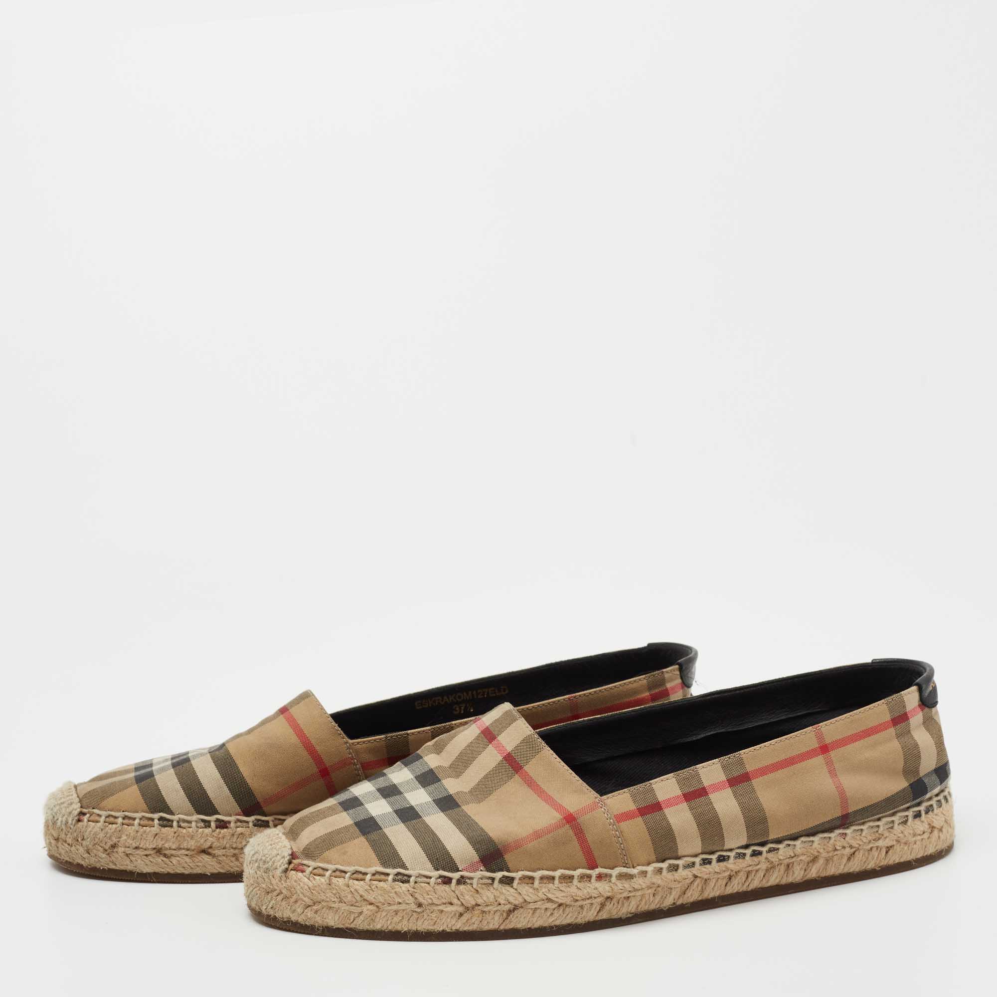 

Burberry Beige House Check Fabric Espadrille Flats Size