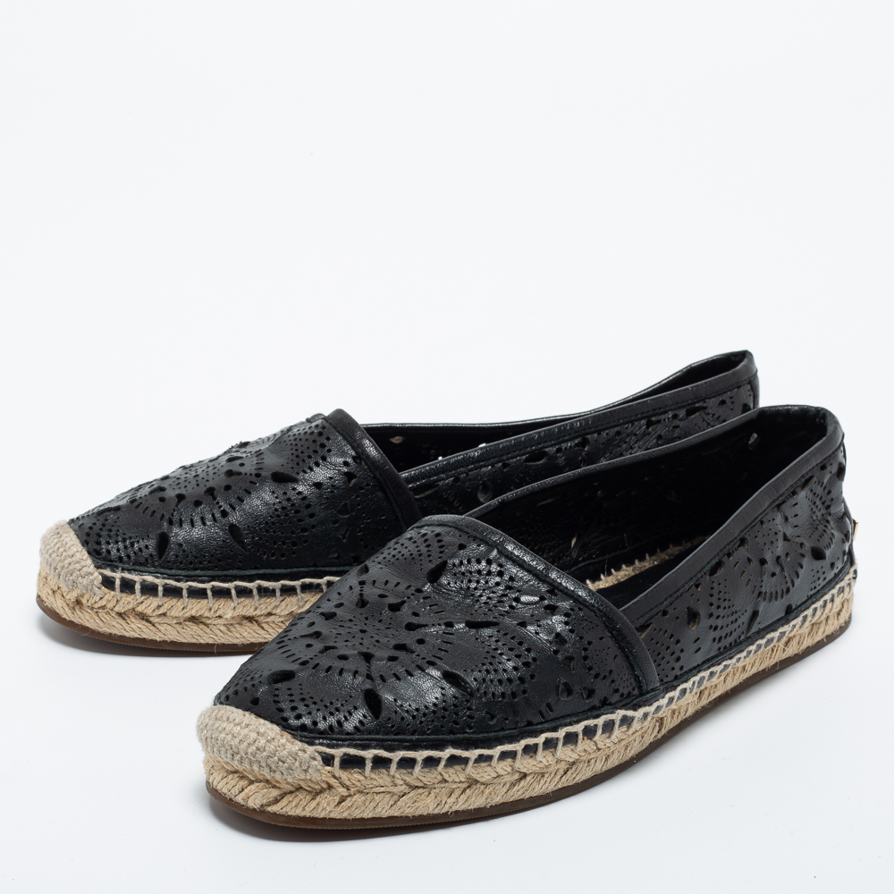 

Burberry Black Laser Cut Leather Espadrille Flats Size