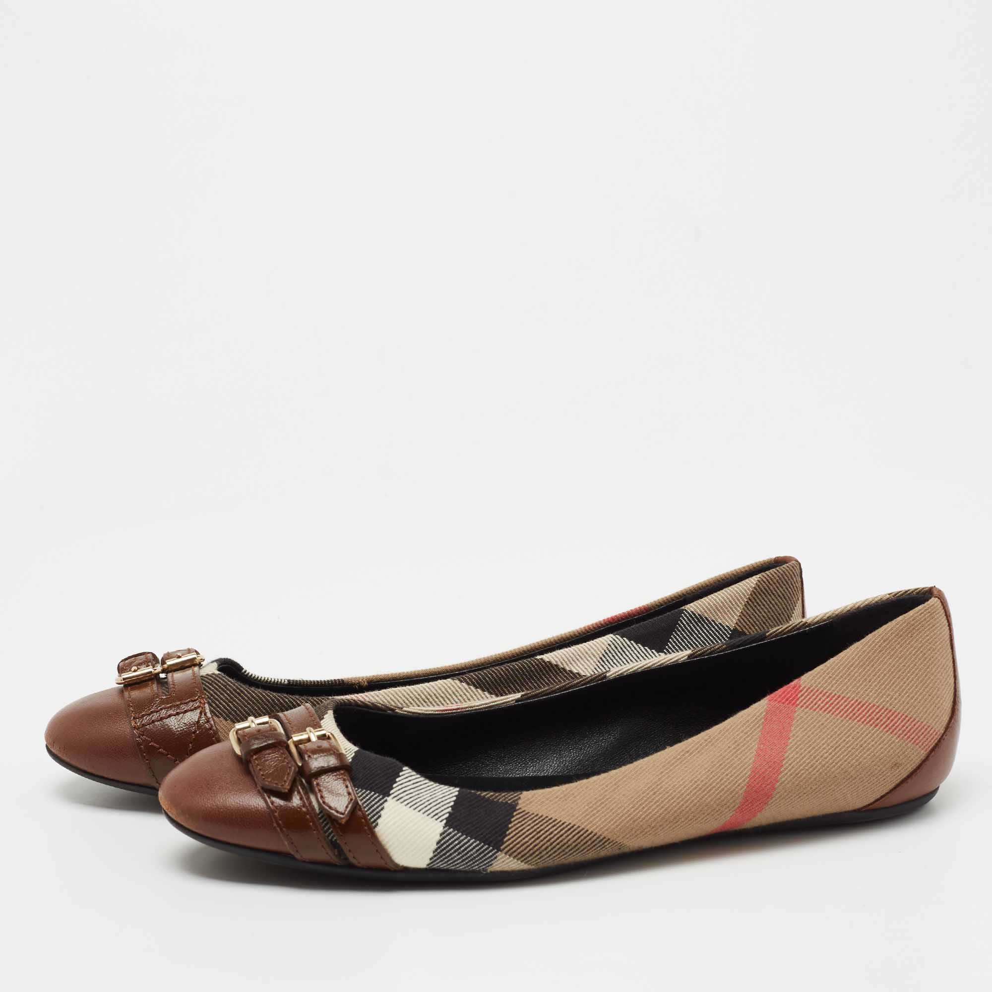 

Burberry Beige/Brown Nova Check Canvas And Leather Ballet Flats Size