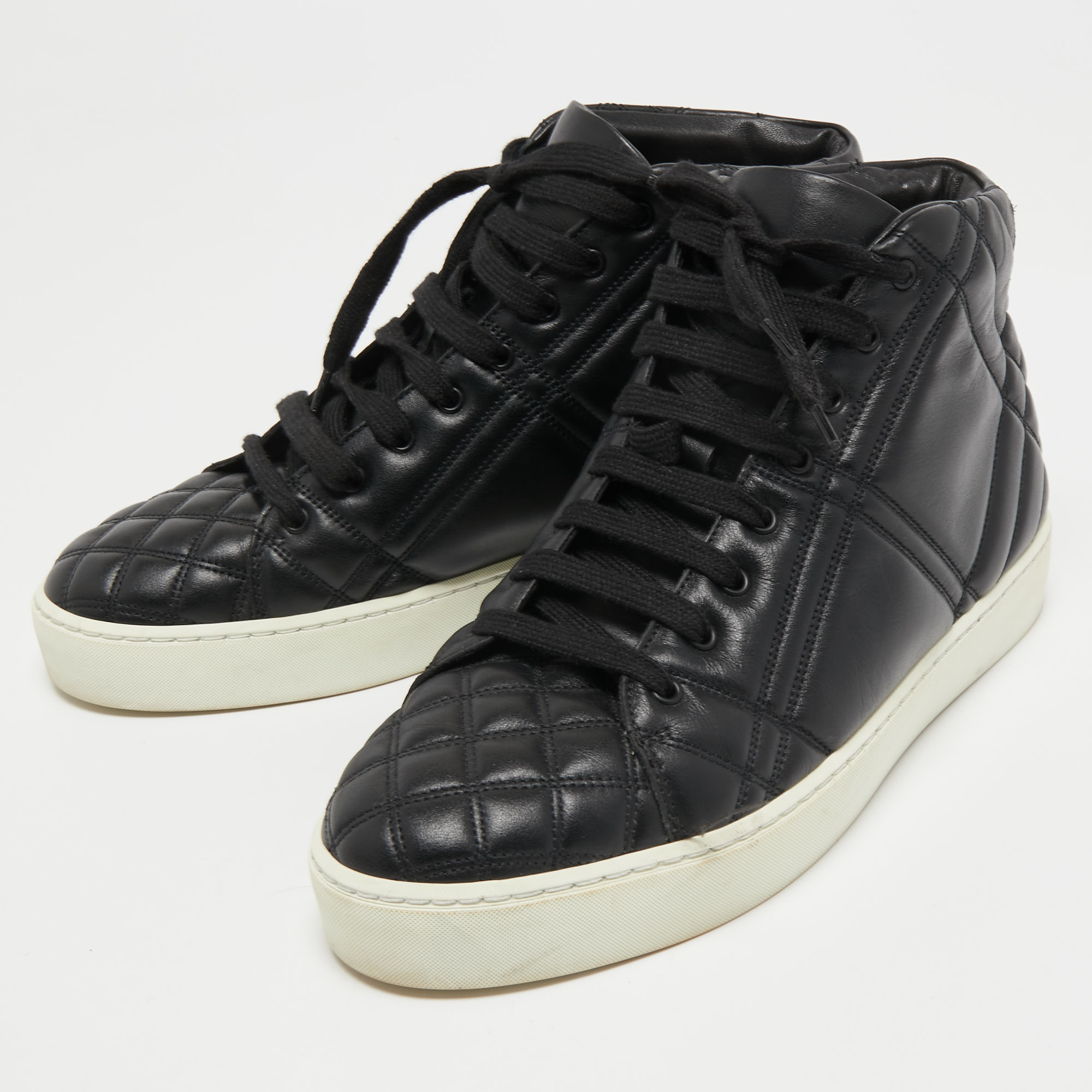 

Burberry Black Quilted Leather High Top Sneakers Size